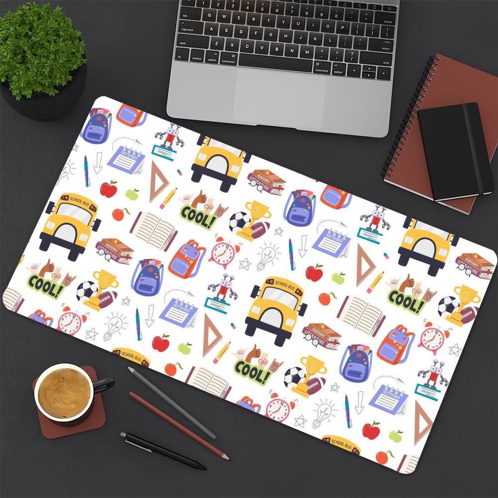Home Office Work Table - Cute Doodle School Bus Rainbow Extended